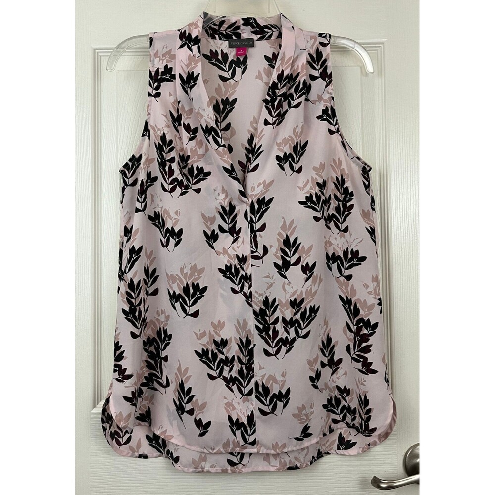 VINCE CAMUTO - Pink Floral Sleeveless V-Neck Silky Polyester Blouse size Small